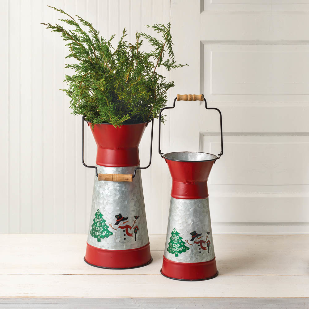 Set of Two Holiday Scene Containers with Handles Largest is 6½'' dia. x 14''H